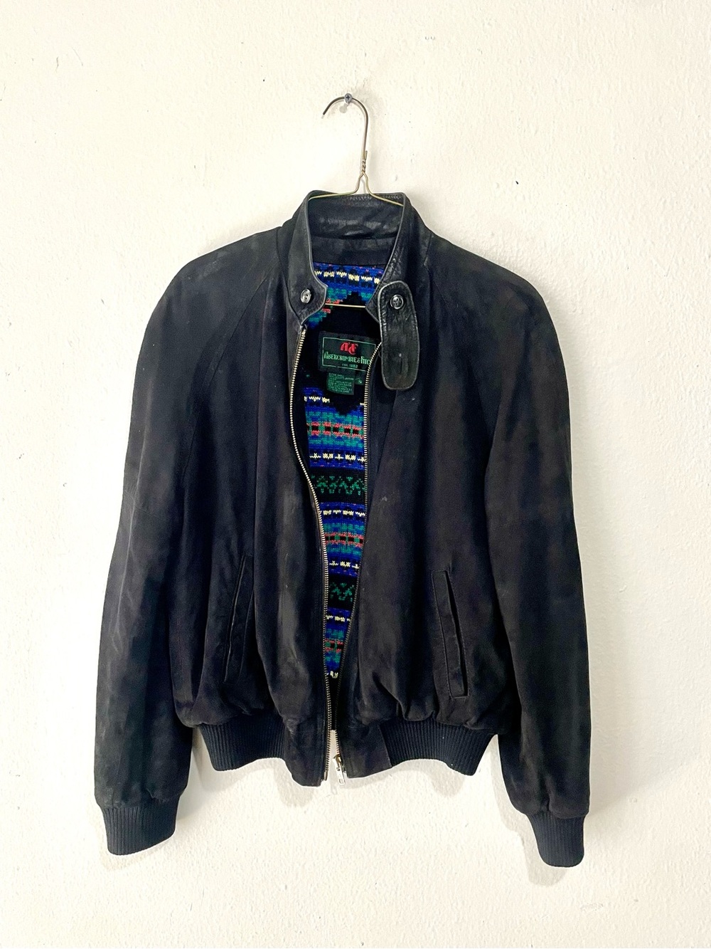 VINTAGE Abercrombie & Fitch 80s/90s Suede Leather Bomber Jacket Black Mens S